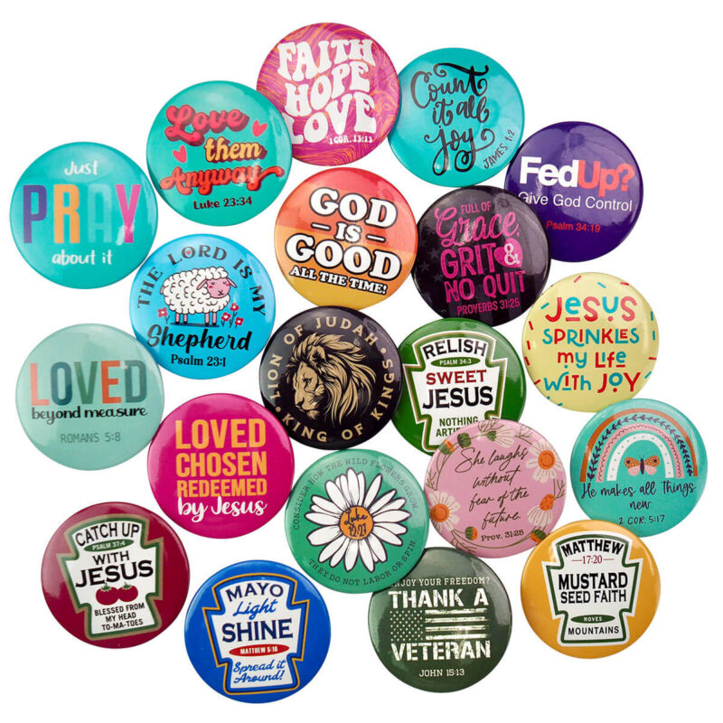 Venture Goods 20-Piece Kerusso 1.5" Button Assortment – Inspirational Faith Buttons