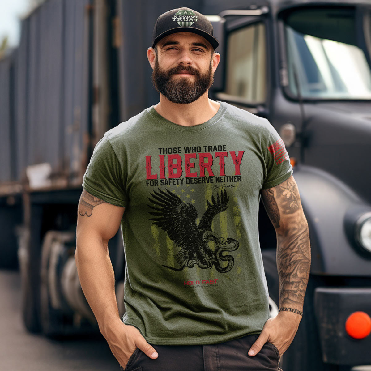 Venture Goods "Hold Fast" Liberty Eagle Men’s T-Shirt – Patriotic Faith Graphic Shirt - Image 3